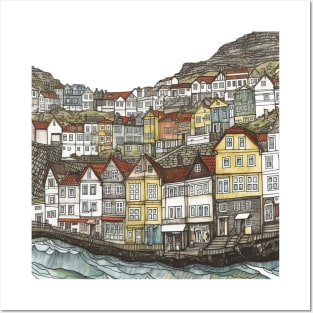 Faroe Islands city drawing Posters and Art